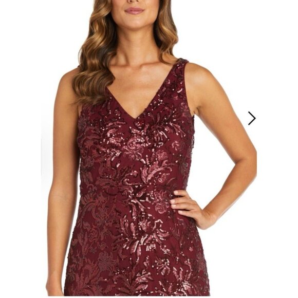 R & M Richards Dress 10P Merlot Wine Sequin Formal Prom Wedding Cruise Party NEW - Picture 3 of 13